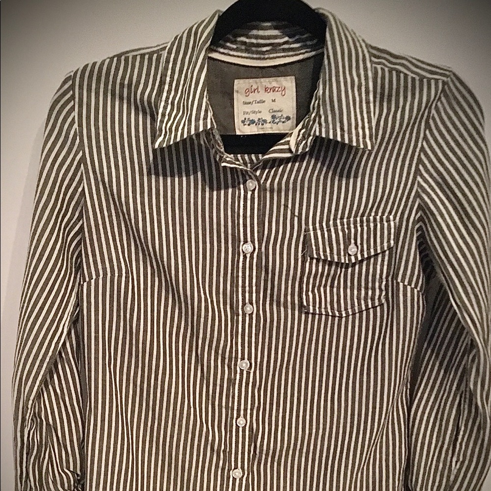 Junior’s Girl Crazy Long Sleeve Button Up Top